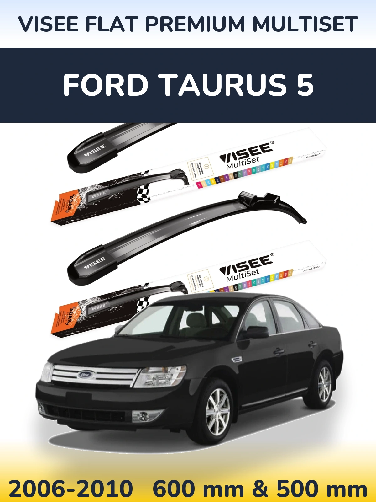 Front wiper blade set VISEE FLAT PREMIUM MultiSet 600 & 500 мм for Ford Taurus 5 2006-2010