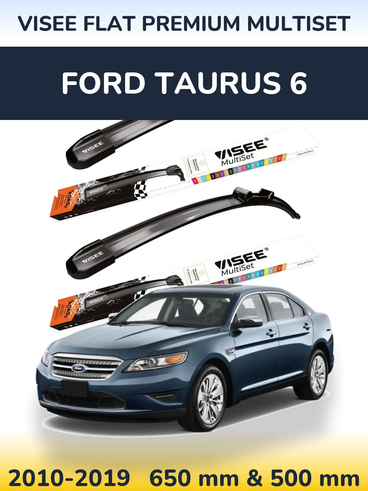 Комплект передних дворников VISEE FLAT PREMIUM MultiSet 650 & 500 мм для Ford Taurus 6 2010-2019
