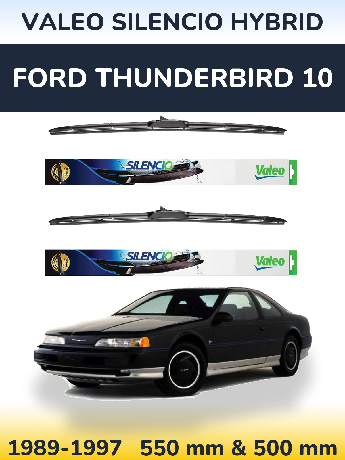 Комплект передних дворников Valeo Silencio Hybrid 550 & 500 мм для Ford Thunderbird 10 1989-1997