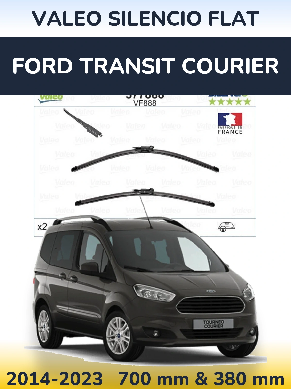 Комплект передних дворников Valeo Silencio Flat 700 & 380 мм для Ford Transit Courier 2014-2023