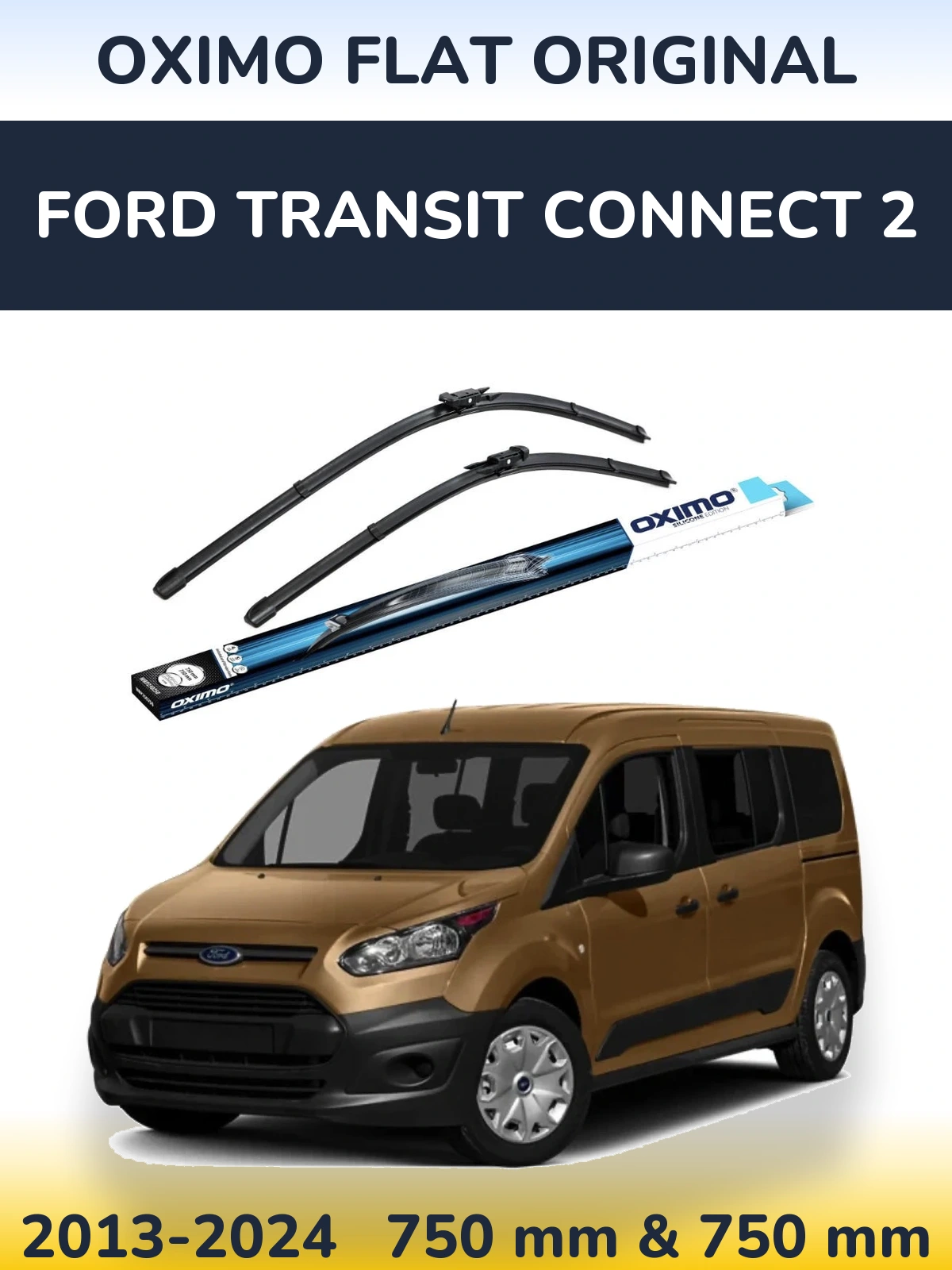 Front wiper blade set Oximo Flat Original 750 & 750 мм for Ford Transit Connect 2 2013-2024