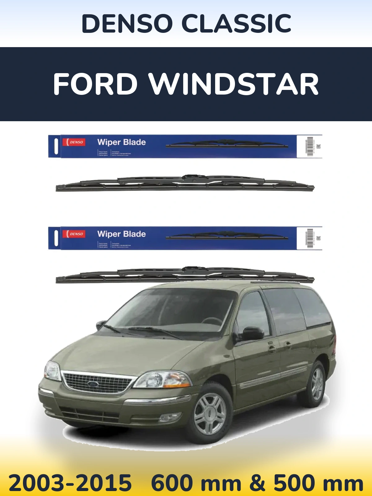 Komplet przednich wycieraczek Denso Classic 600 & 500 mm do Ford Windstar 2003-2015