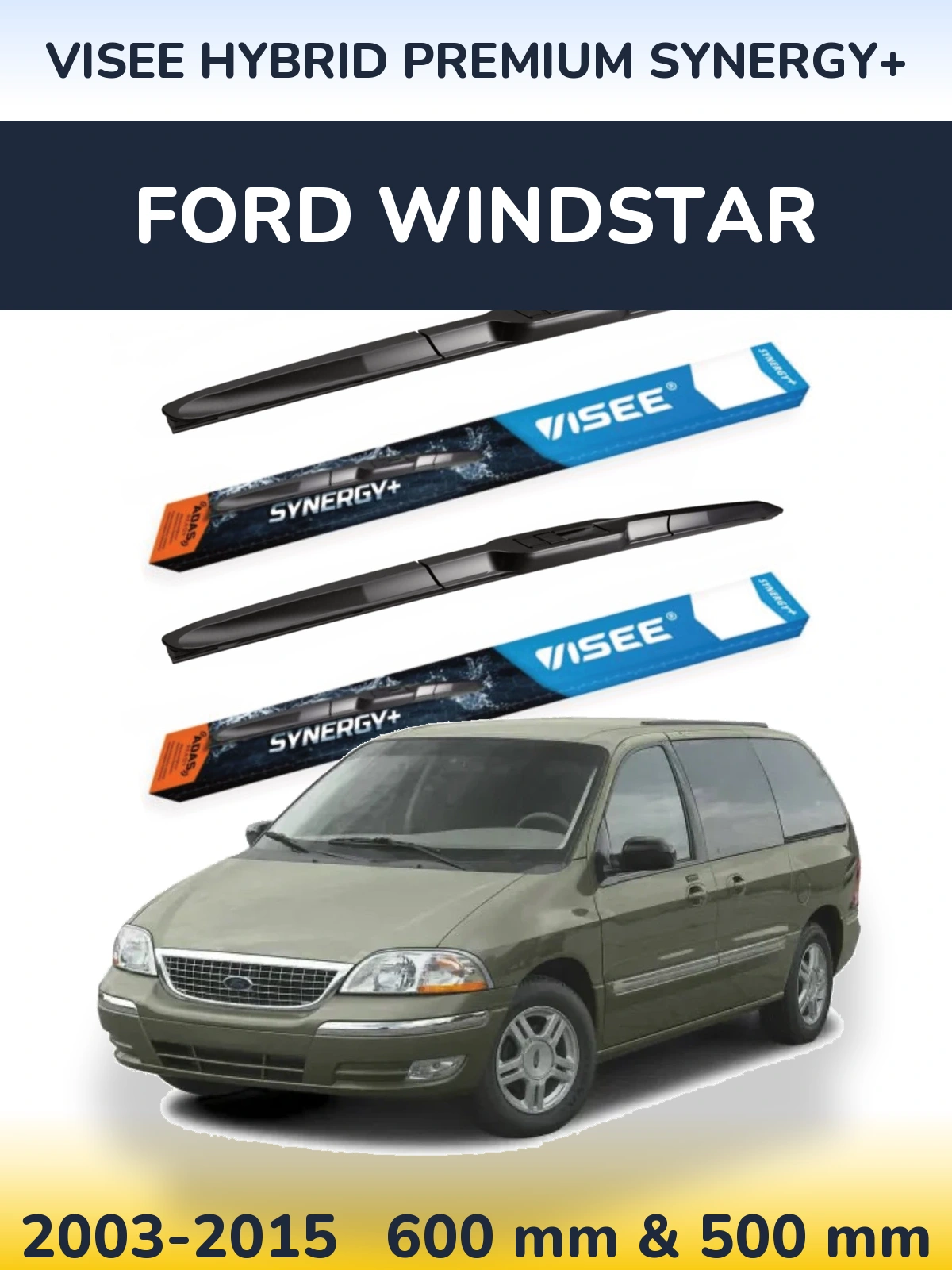 Front wiper blade set VISEE HYBRID PREMIUM SYNERGY+ 600 & 500 мм for Ford Windstar 2003-2015