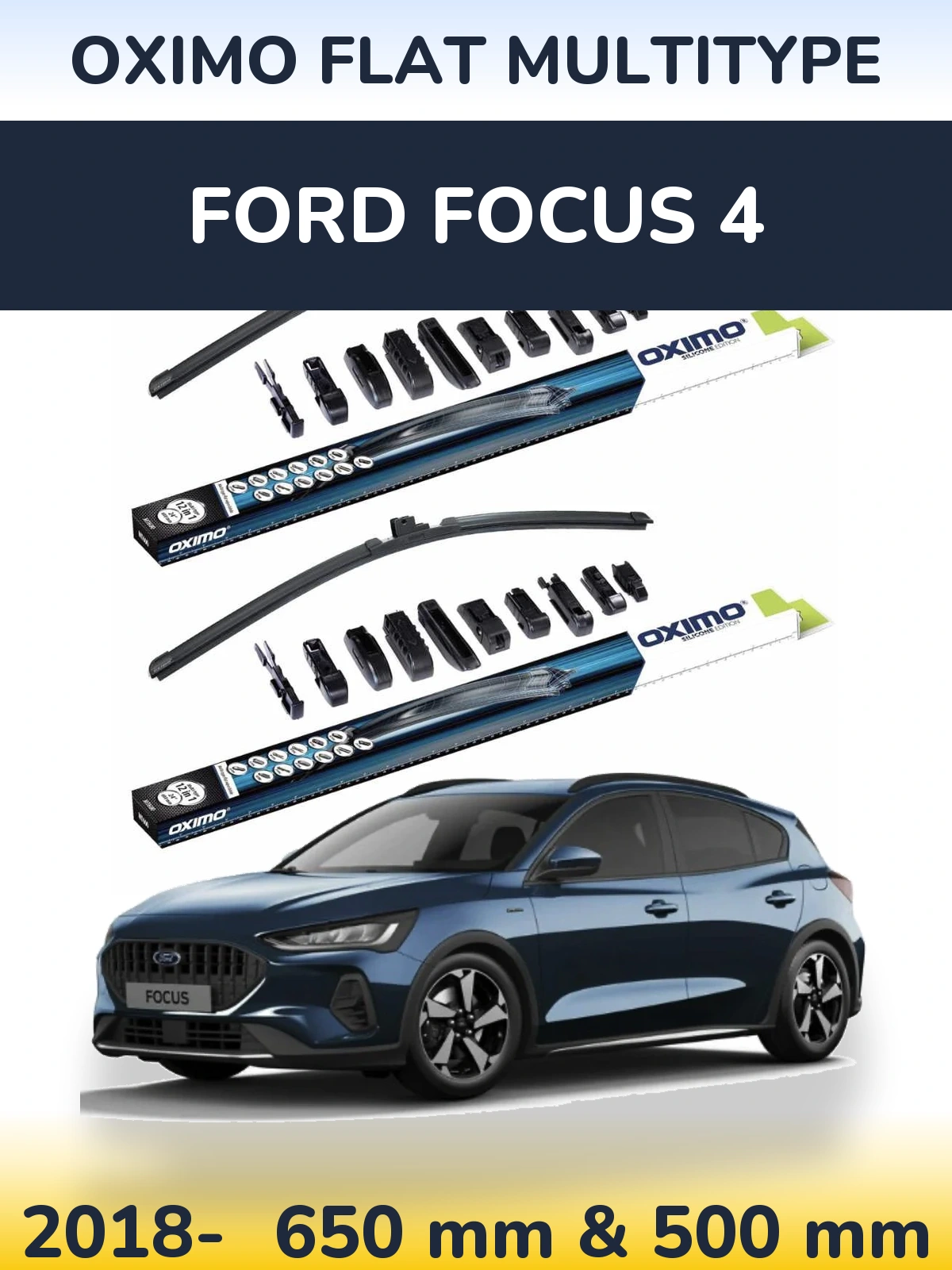 Front wiper blade set Oximo Flat MultiTypee 650 & 500 мм for Ford Focus 4 2018-2026