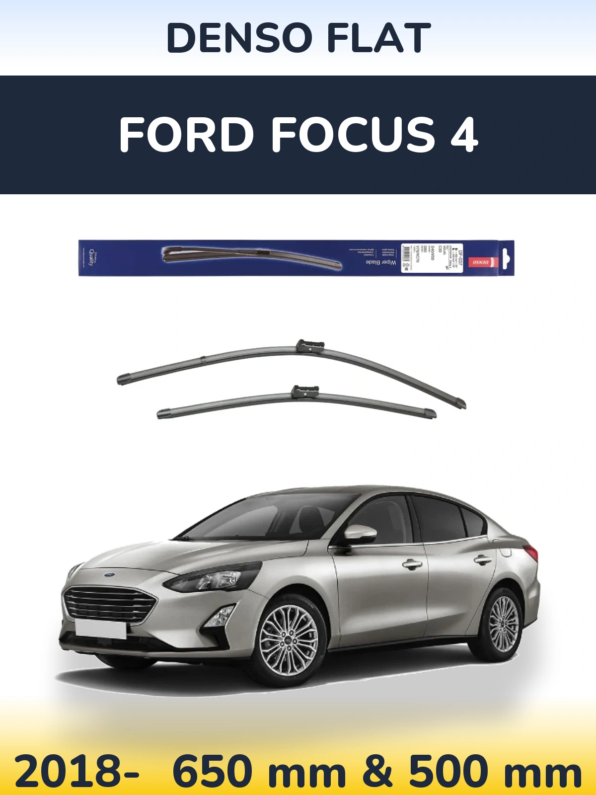 Комплект передних дворников Denso Flat 650 & 500 мм для Ford Focus 4 2018-2026