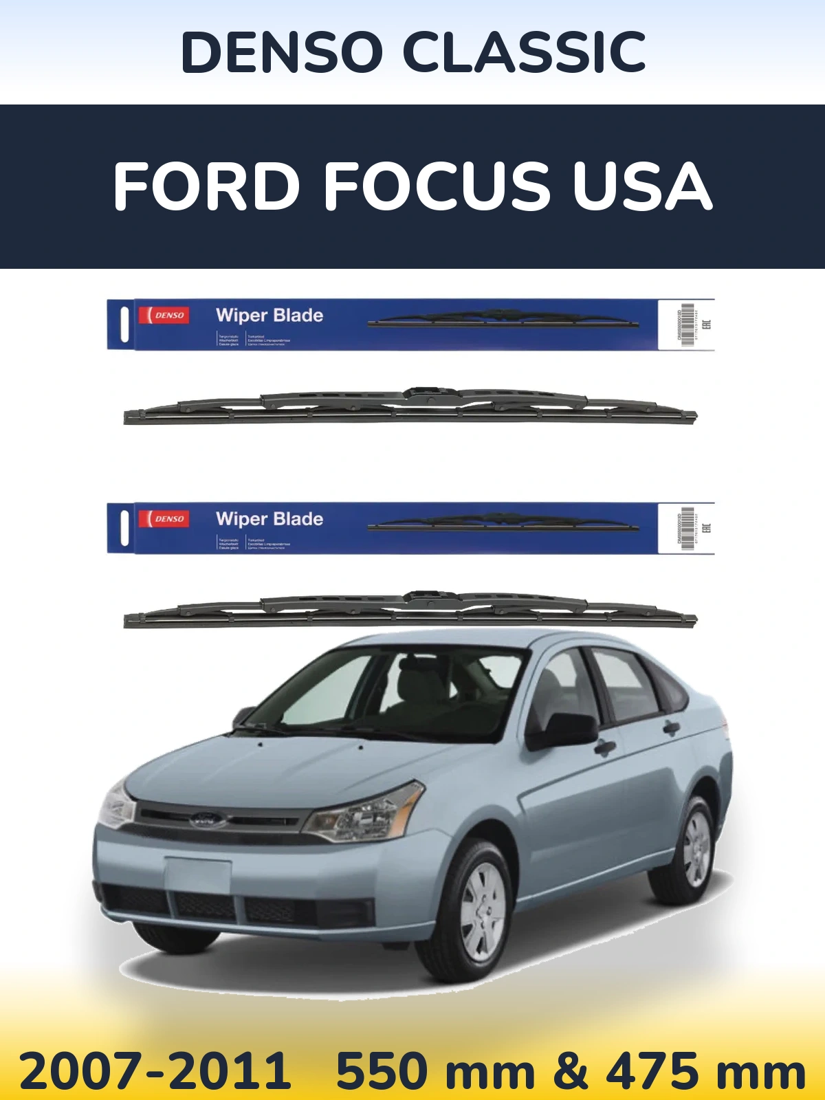 Front wiper blade set Denso Classic 550 & 475 мм for Ford Focus USA 2007-2011