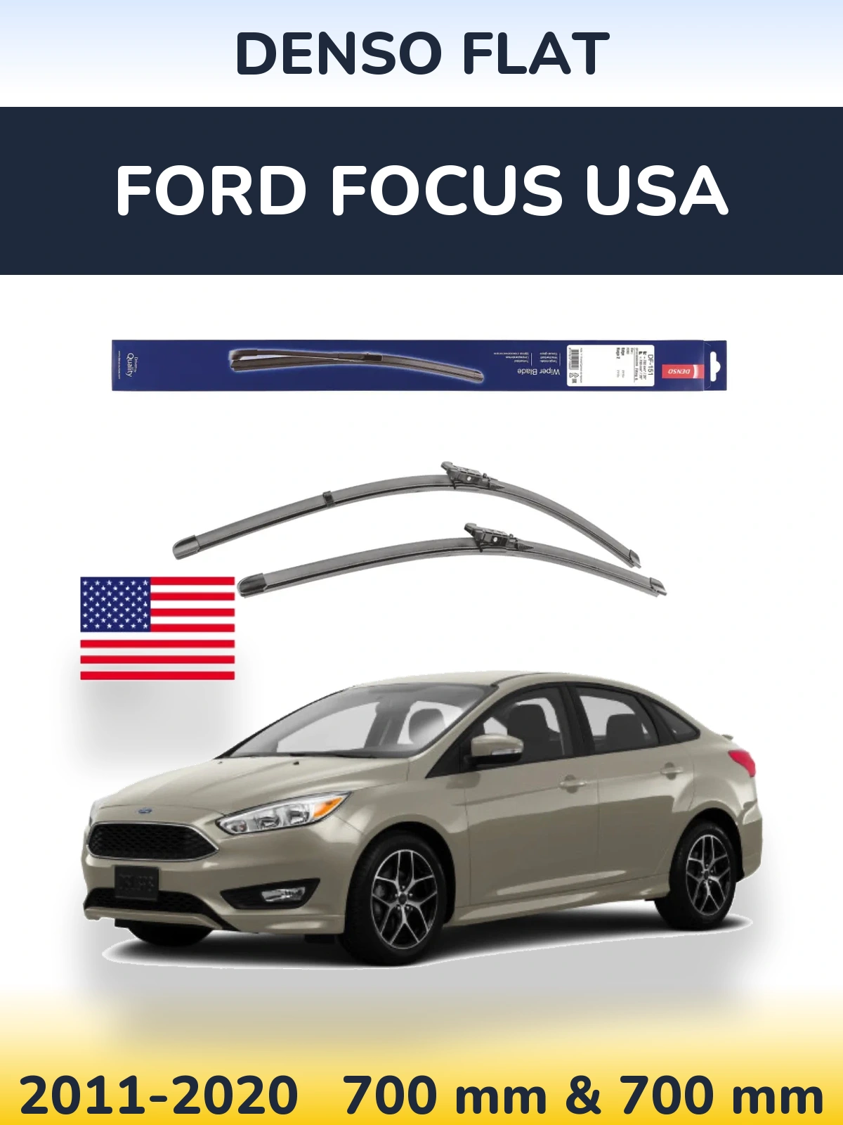 Комплект передних дворников Denso Flat 700 & 700 мм для Ford Focus USA 2011-2020