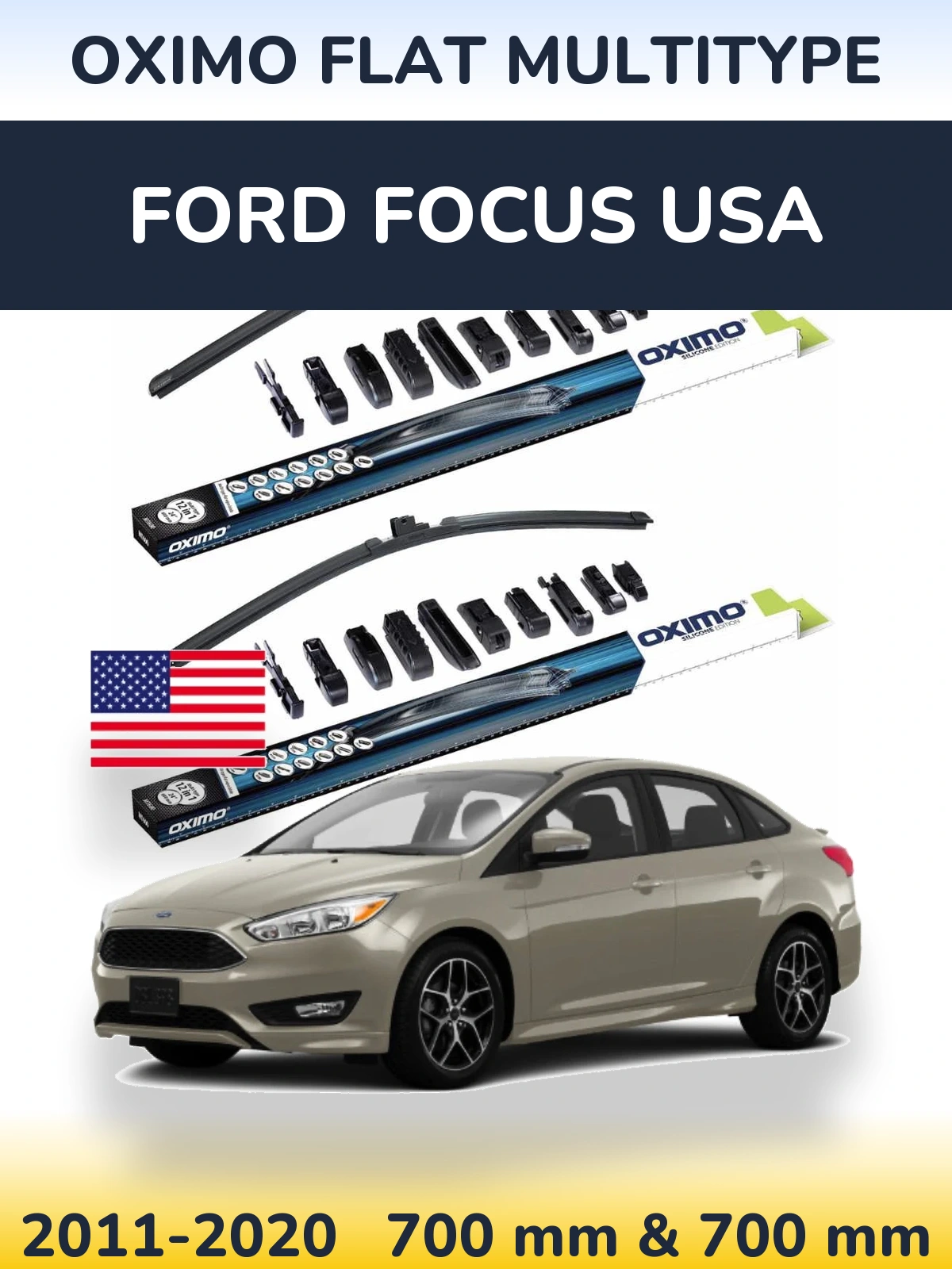 Front wiper blade set Oximo Flat MultiTypee 700 & 700 мм for Ford Focus USA 2011-2020