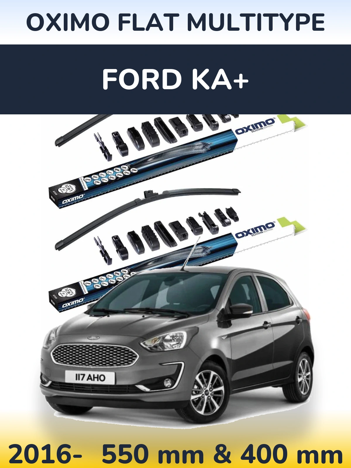 Front wiper blade set Oximo Flat MultiTypee 550 & 400 мм for Ford Ka+ 2016-2026