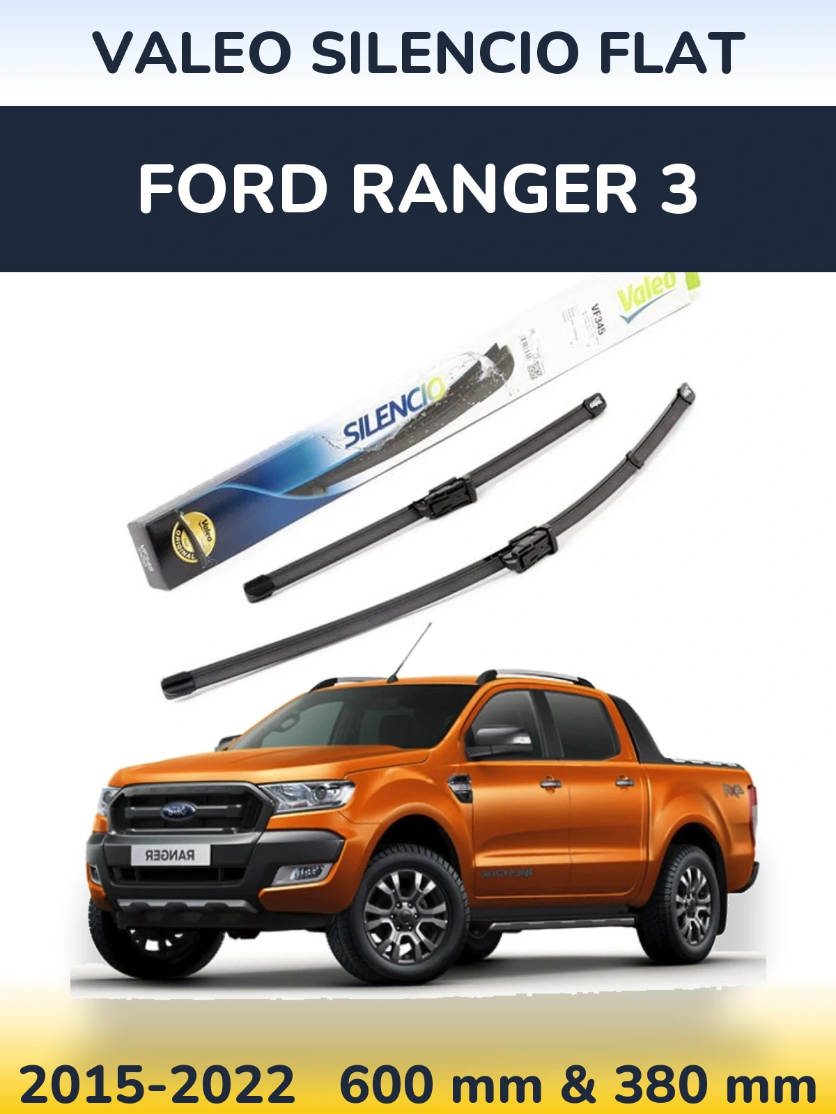 Front wiper blade set Valeo Silencio Flat 600 & 380 мм for Ford Ranger 3 2015-2022