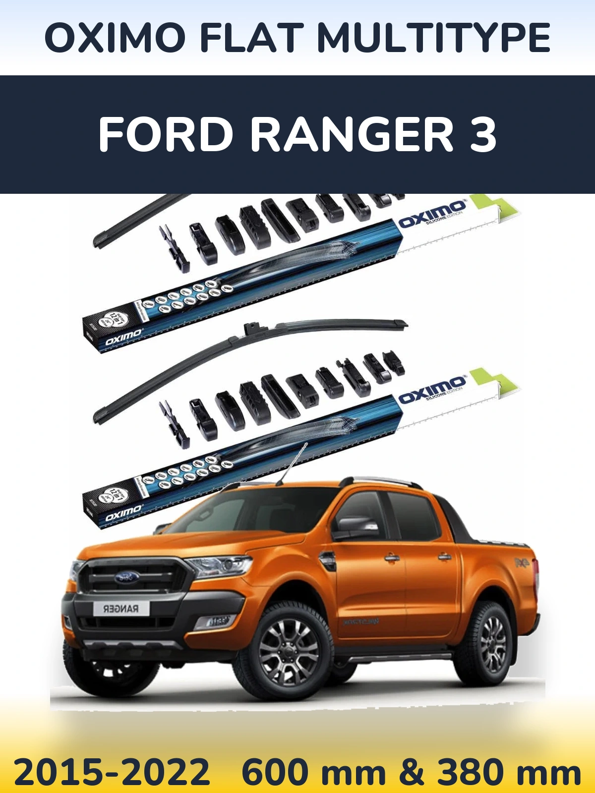 Комплект передних дворников Oximo Flat MultiТипe 600 & 380 мм для Ford Ranger 3 2015-2022
