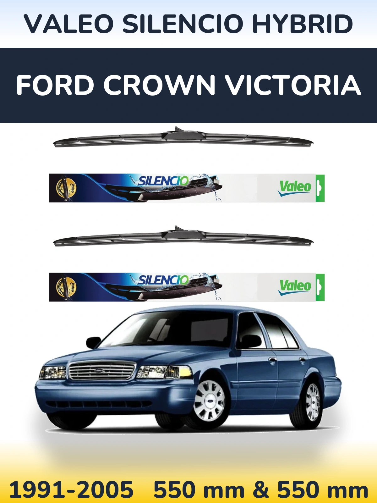 Front wiper blade set Valeo Silencio Hybrid 550 & 550 мм for Ford Crown Victoria 1991-2005