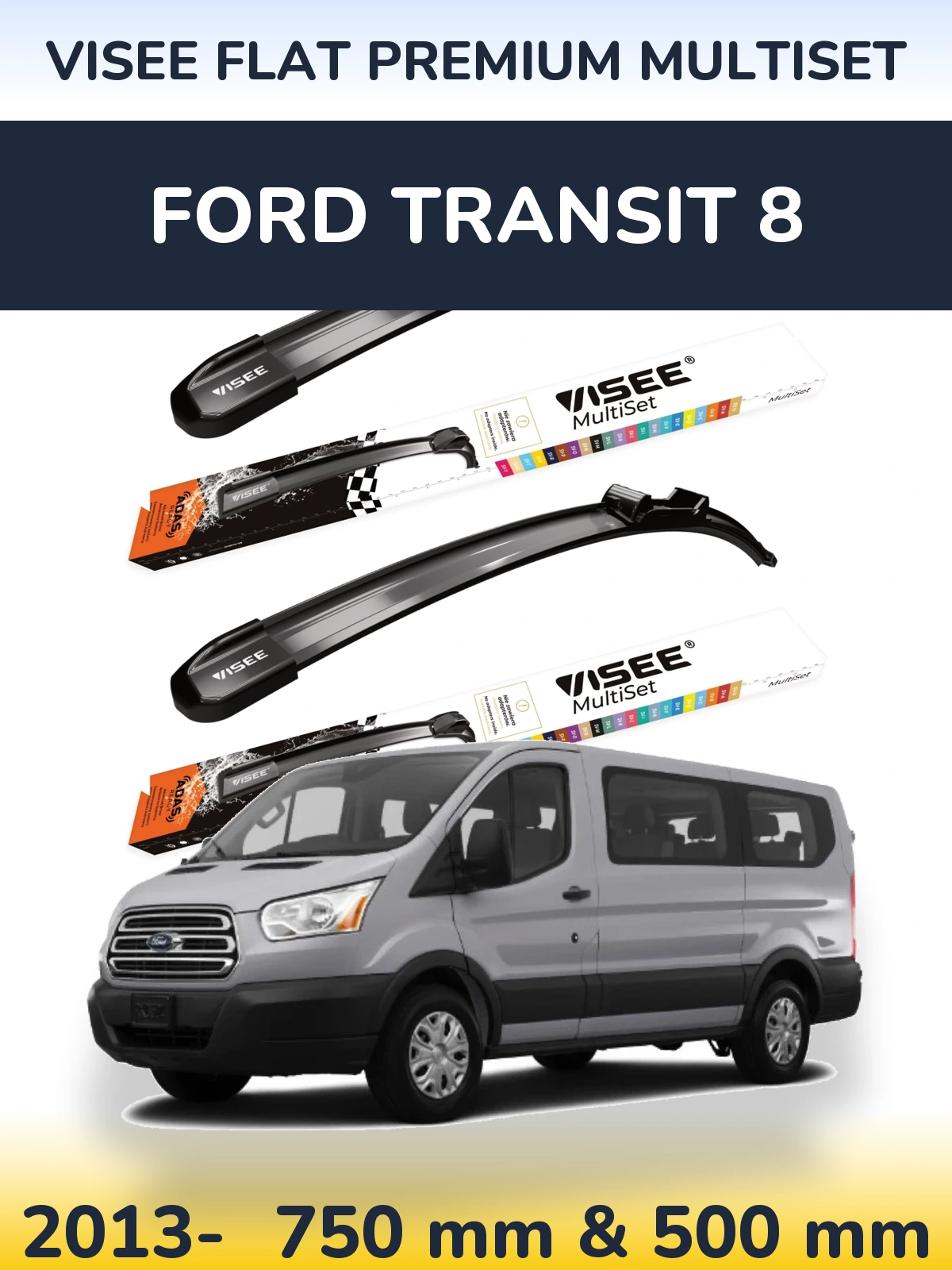 Комплект передних дворников VISEE FLAT PREMIUM MultiSet 750 & 500 мм для Ford Transit 8 2013-2026