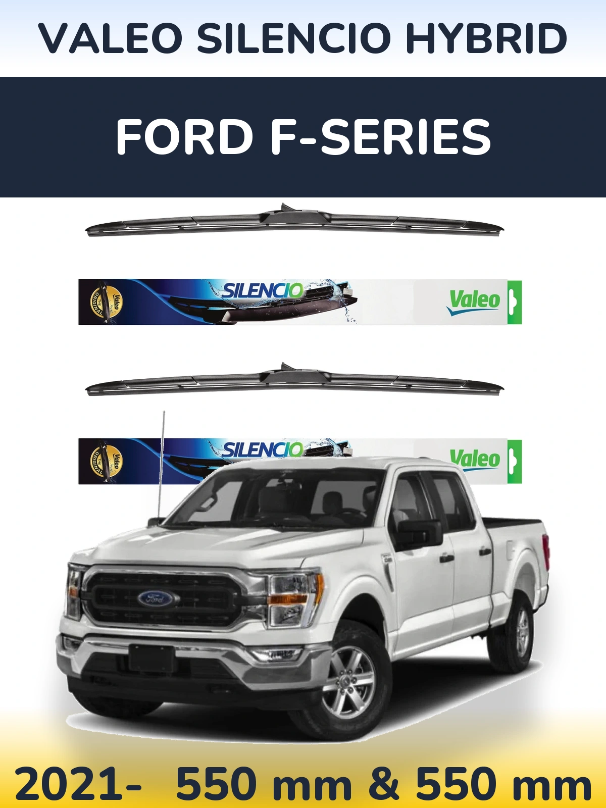 Front wiper blade set Valeo Silencio Hybrid 550 & 550 мм for Ford F-series 2021-2026