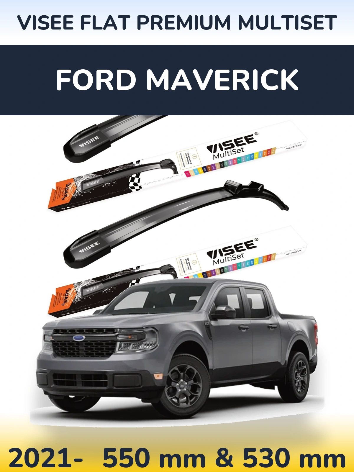Front wiper blade set VISEE FLAT PREMIUM MultiSet 550 & 530 мм for Ford Maverick 2021-2026