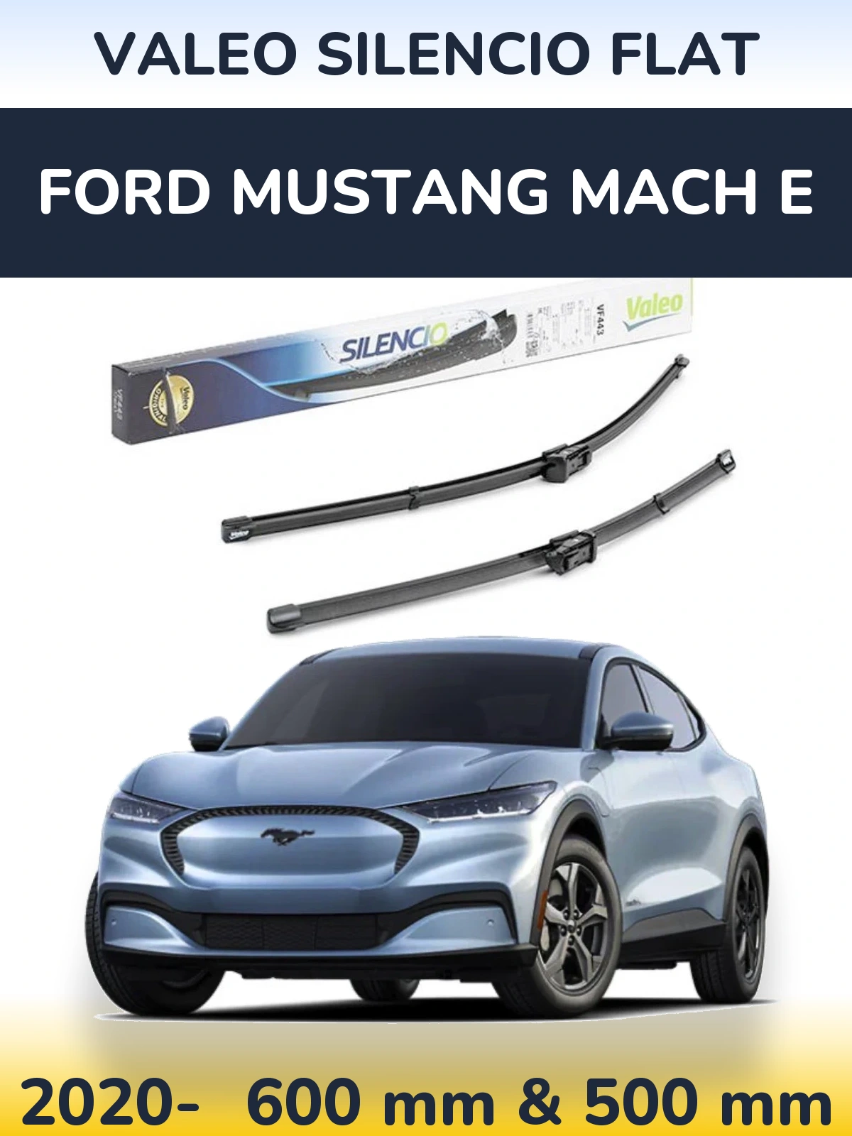 Komplet przednich wycieraczek Valeo Silencio Flat 600 & 500 mm do Ford Mustang Mach E 2020-2026