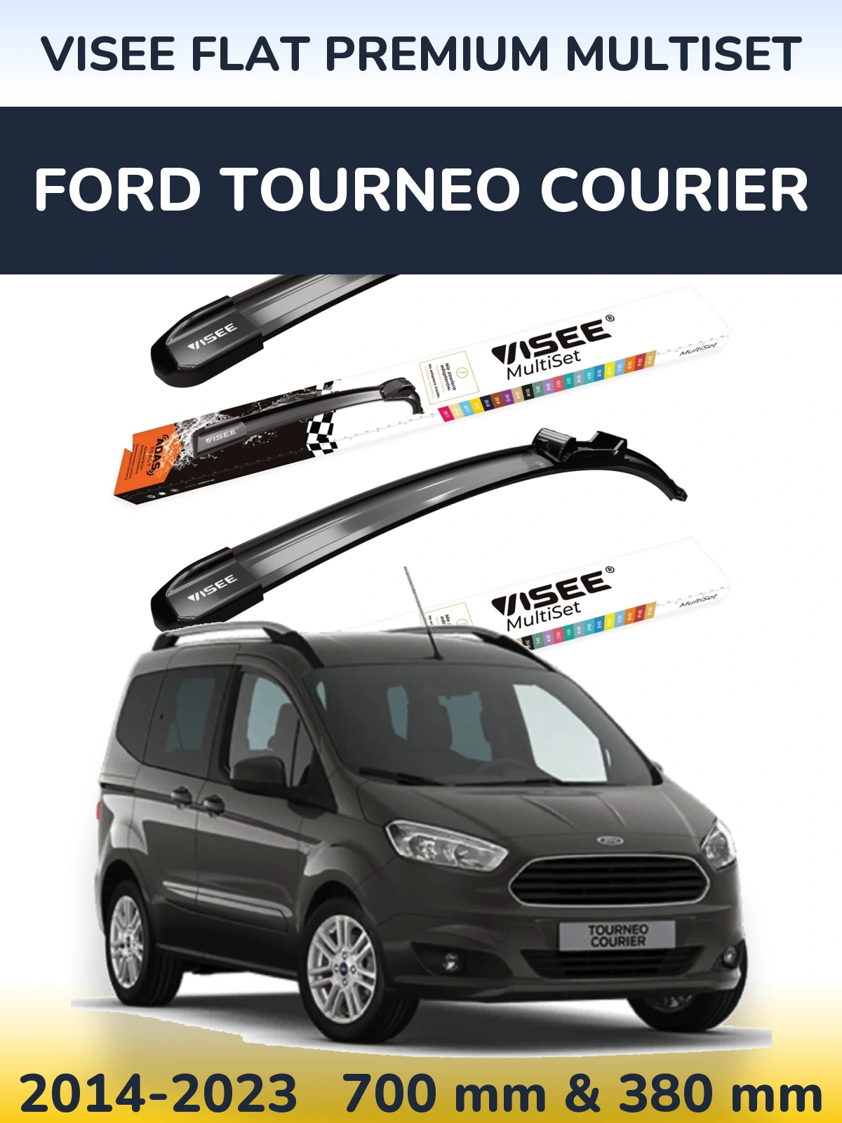 Front wiper blade set VISEE FLAT PREMIUM MultiSet 700 & 380 mm for Ford Tourneo Courier 2014-2023