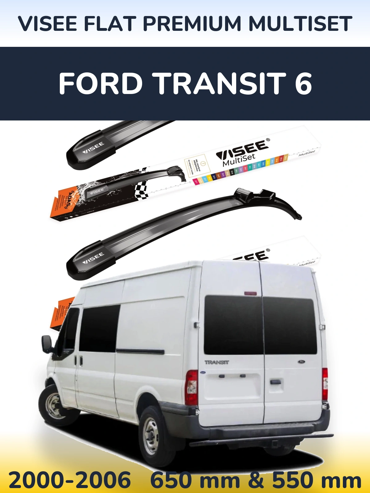 Front wiper blade set VISEE FLAT PREMIUM MultiSet 650 & 550 мм for Ford Transit 6 2000-2006