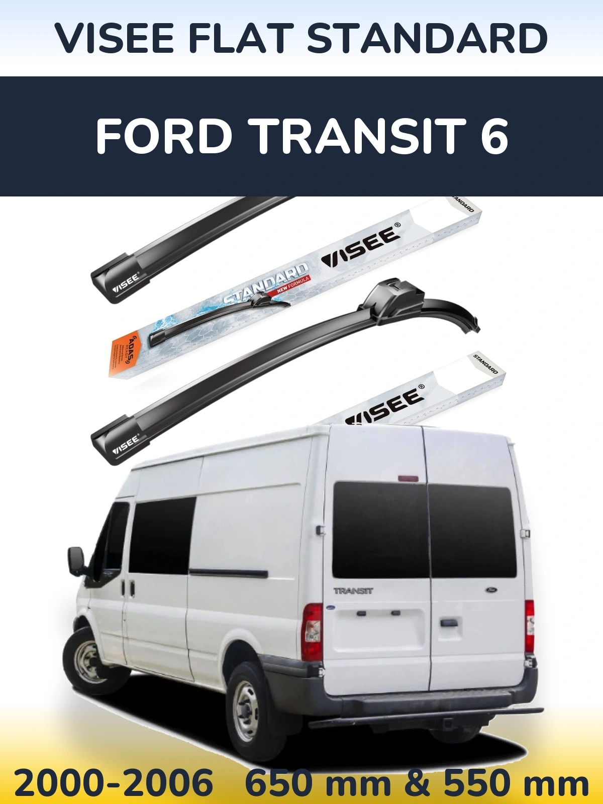 Комплект передних дворников VISEE FLAT STANDARD 650 & 550 мм для Ford Transit 6 2000-2006