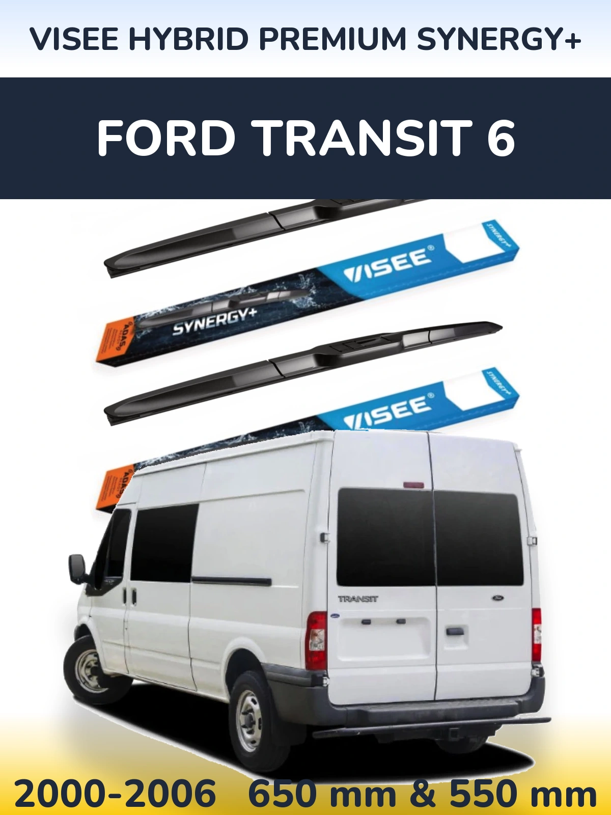 Комплект передних дворников VISEE HYBRID PREMIUM SYNERGY+ 650 & 550 мм для Ford Transit 6 2000-2006