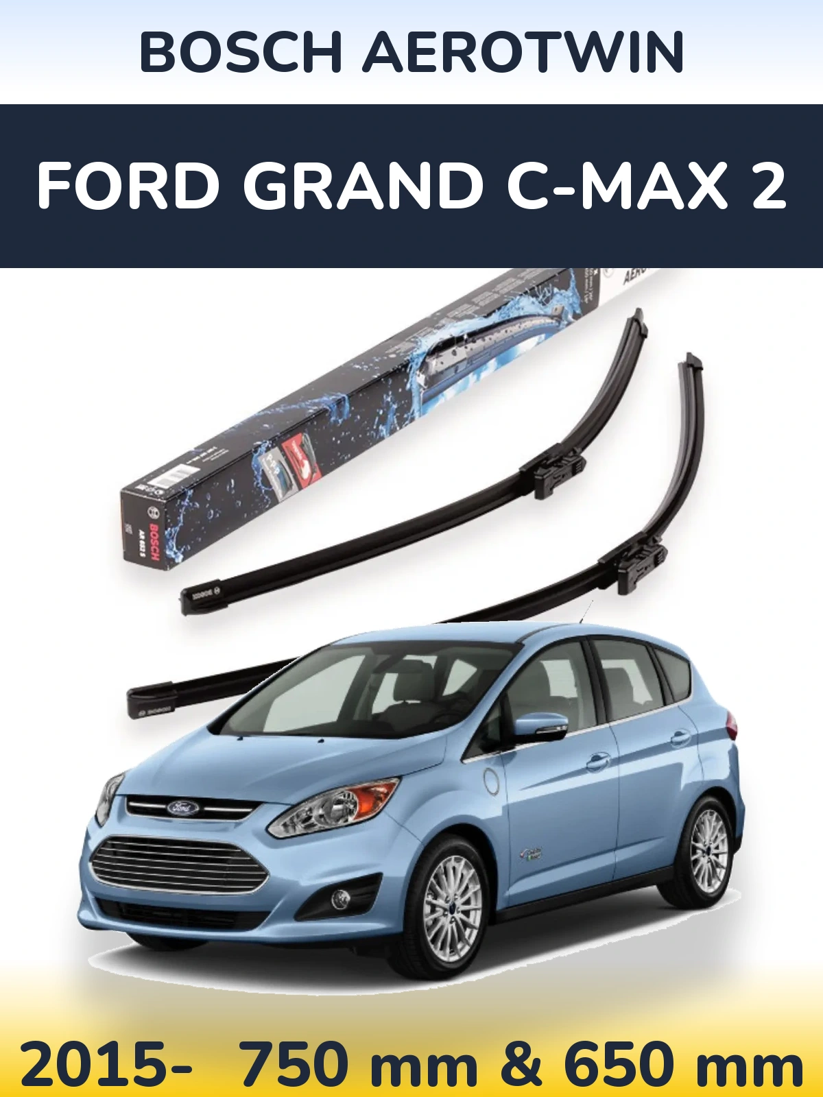 Комплект передних дворников BOSCH AeroTwin 750 & 650 мм для Ford Grand C-MAX 2 2015-2026