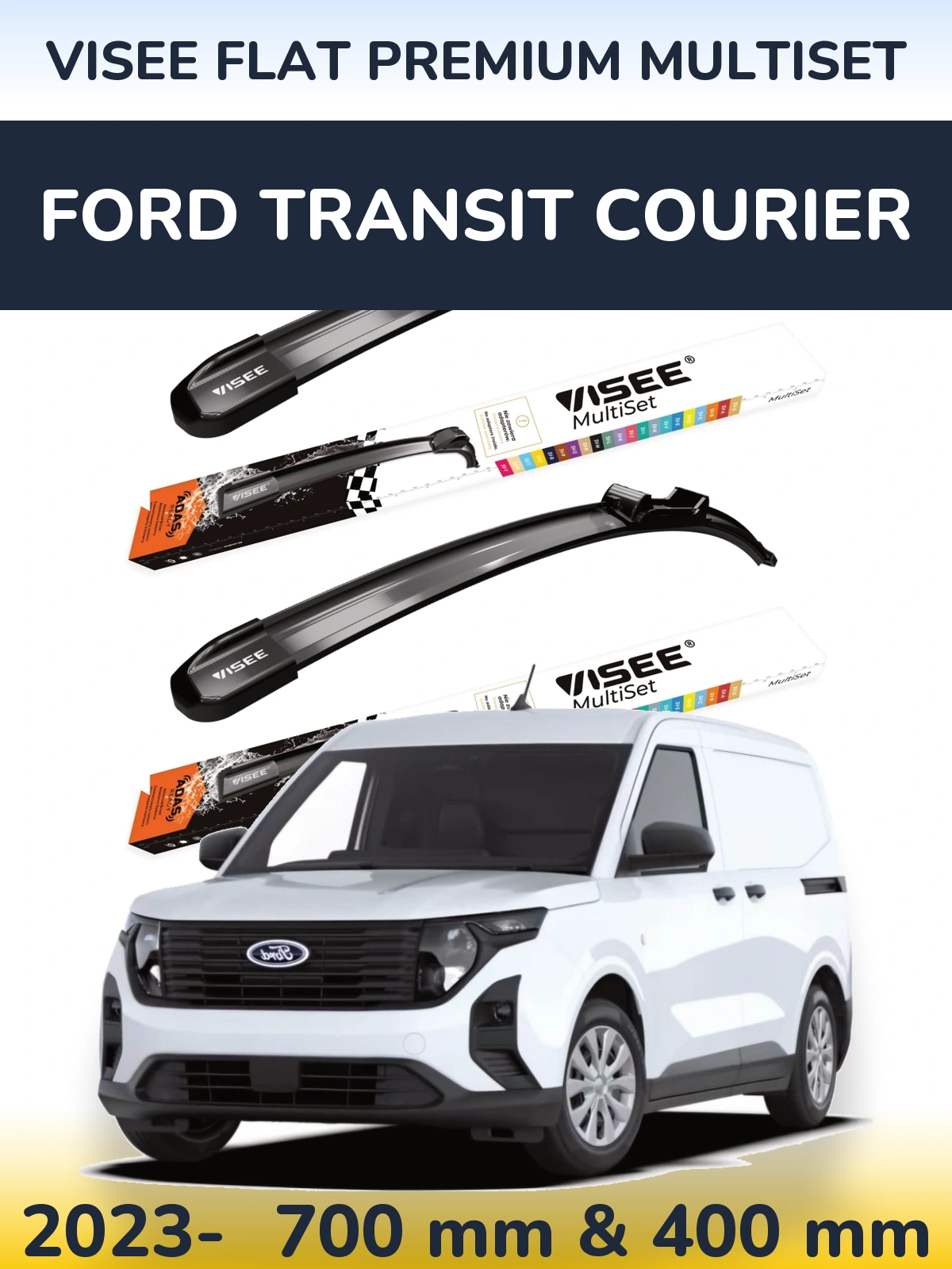 Komplet przednich wycieraczek VISEE FLAT PREMIUM MultiSet 700 & 400 mm do Ford Transit Courier 2023-2026