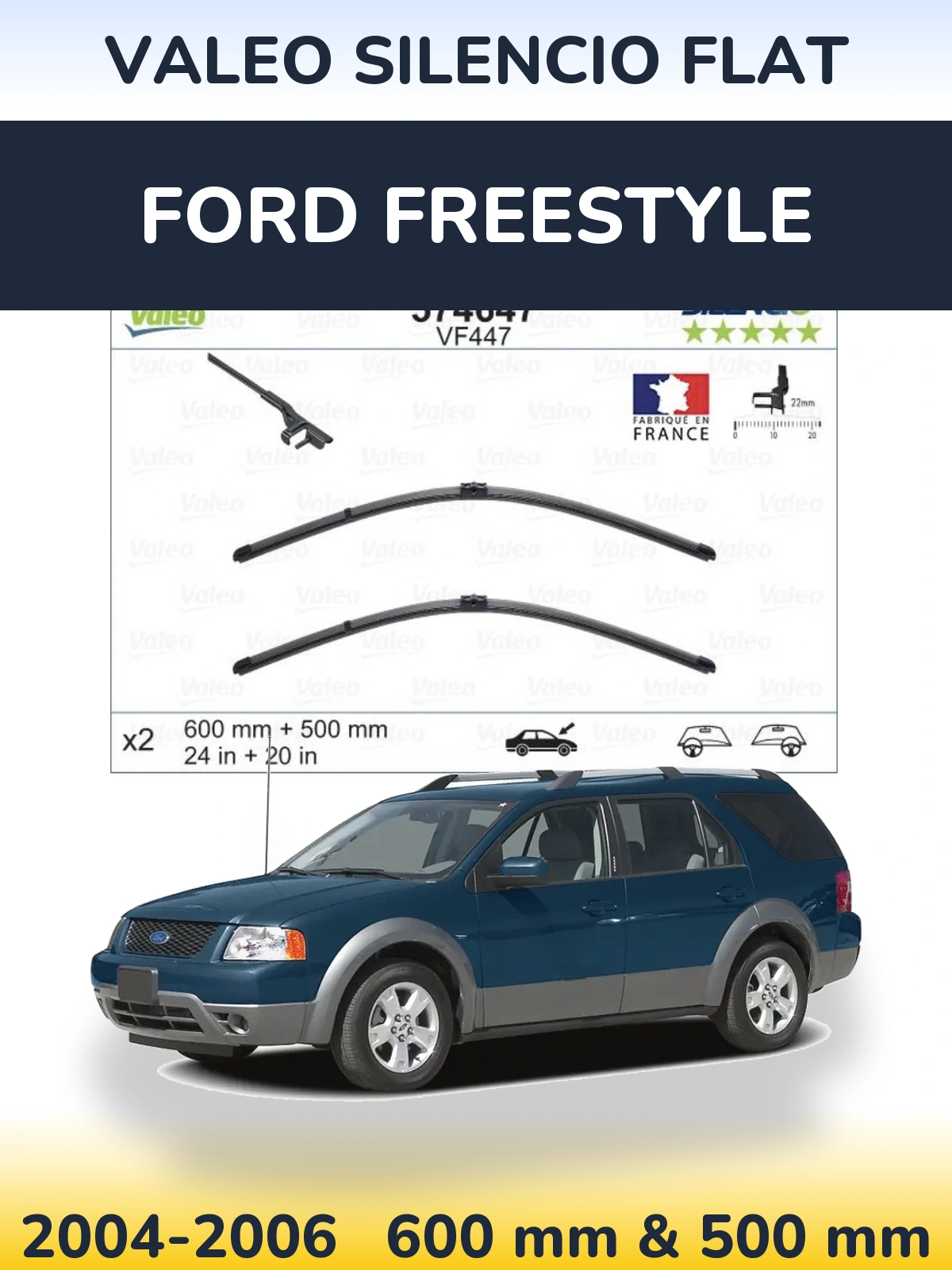 Комплект передних дворников Valeo Silencio Flat 600 & 500 мм для Ford Freestyle 2004-2006