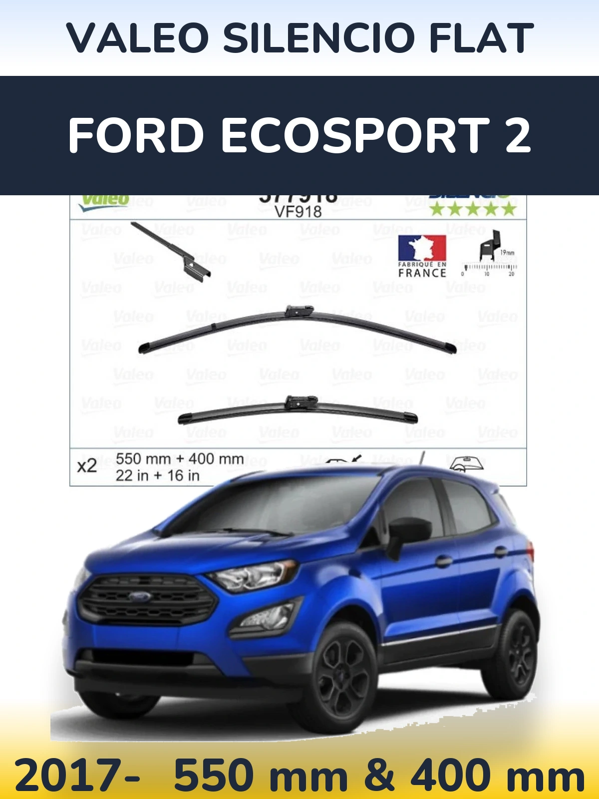 Комплект передних дворников Valeo Silencio Flat 550 & 400 мм для Ford EcoSport 2 2017-2026