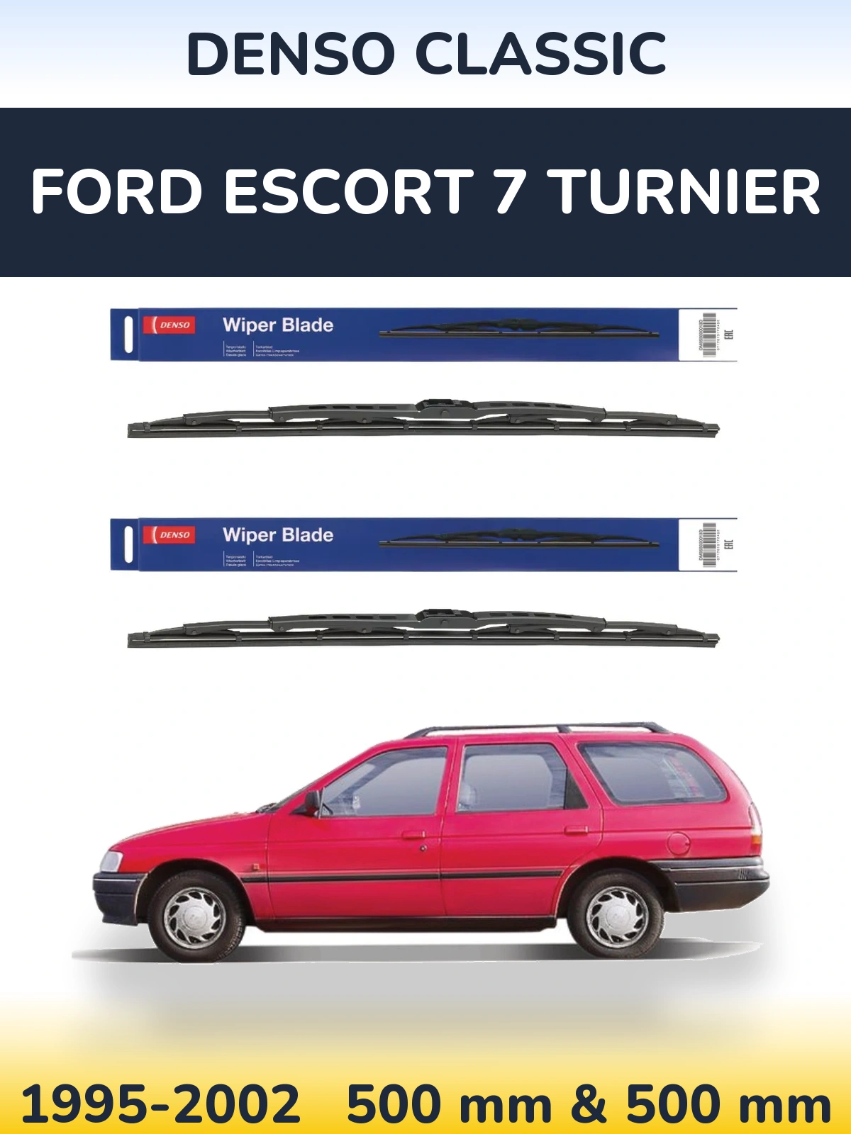 Front wiper blade set Denso Classic 500 & 500 mm for Ford Escort 7 Turnier 1995-2002