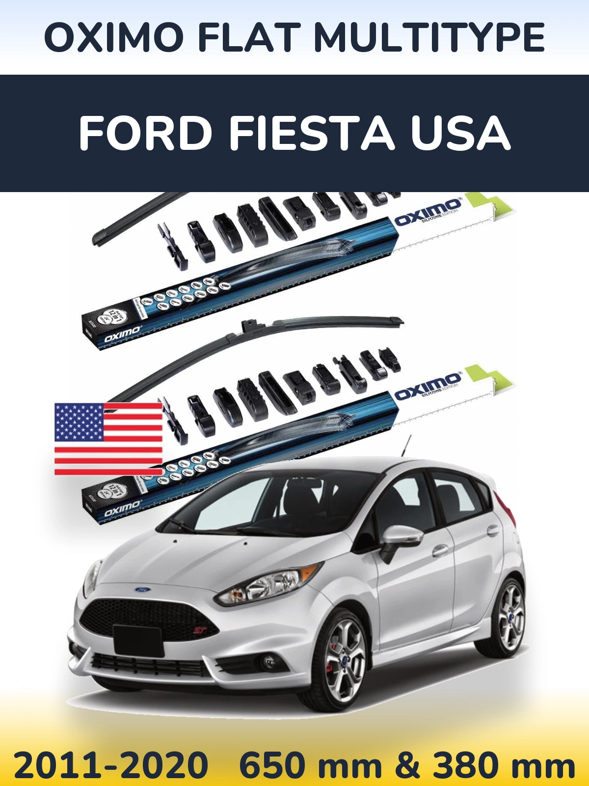 Комплект передних дворников Oximo Flat MultiТипe 650 & 380 мм для Ford Fiesta USA 2011-2020