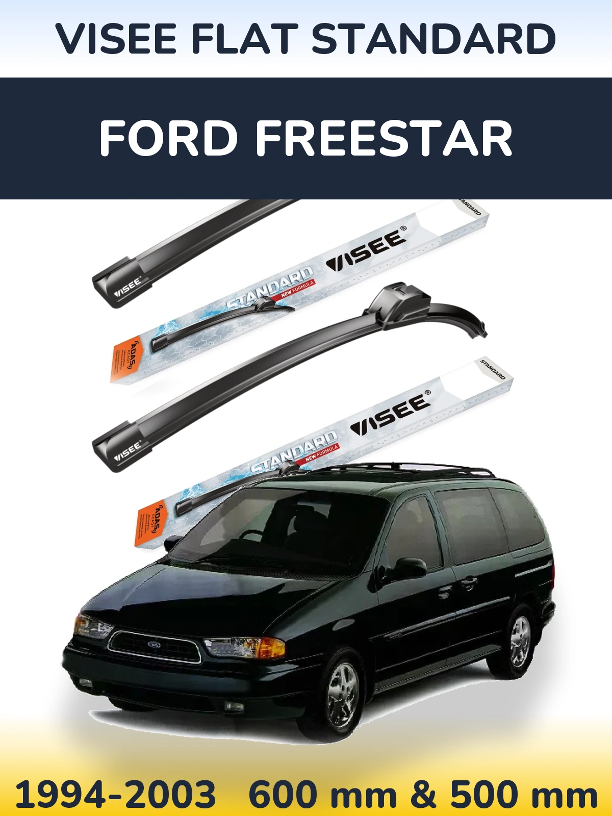 Комплект передних дворников VISEE FLAT STANDARD 600 & 500 мм для Ford Freestar 1994-2003