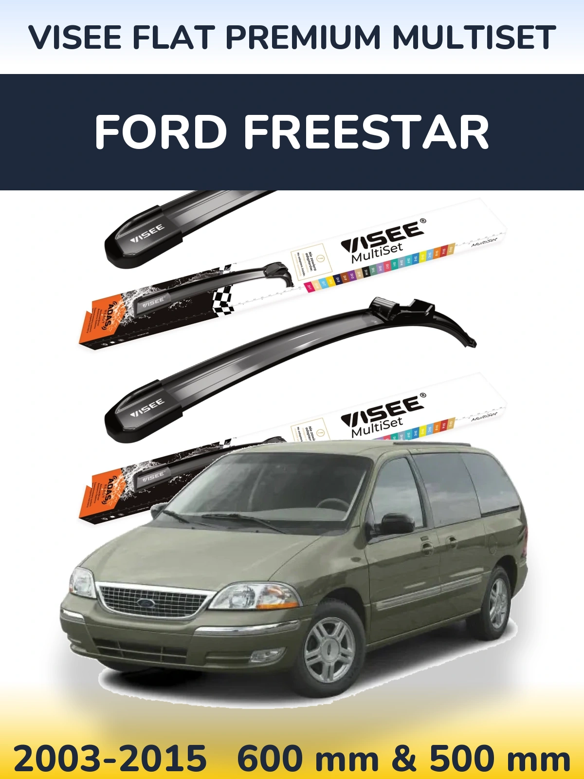 Комплект передних дворников VISEE FLAT PREMIUM MultiSet 600 & 500 мм для Ford Freestar 2003-2015