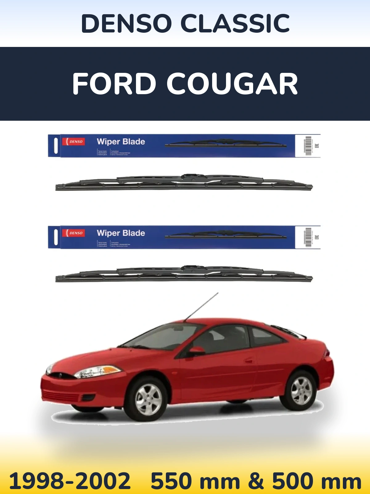 Front wiper blade set Denso Classic 550 & 500 mm for Ford Cougar 1998-2002