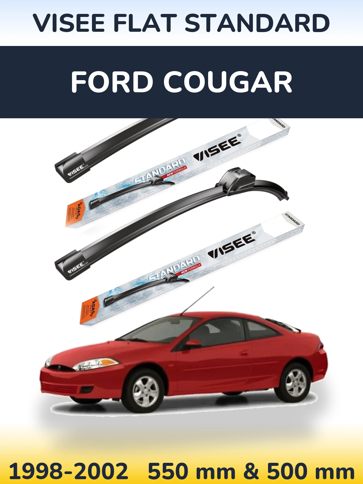 Комплект передних дворников VISEE FLAT STANDARD 550 & 500 мм для Ford Cougar 1998-2002