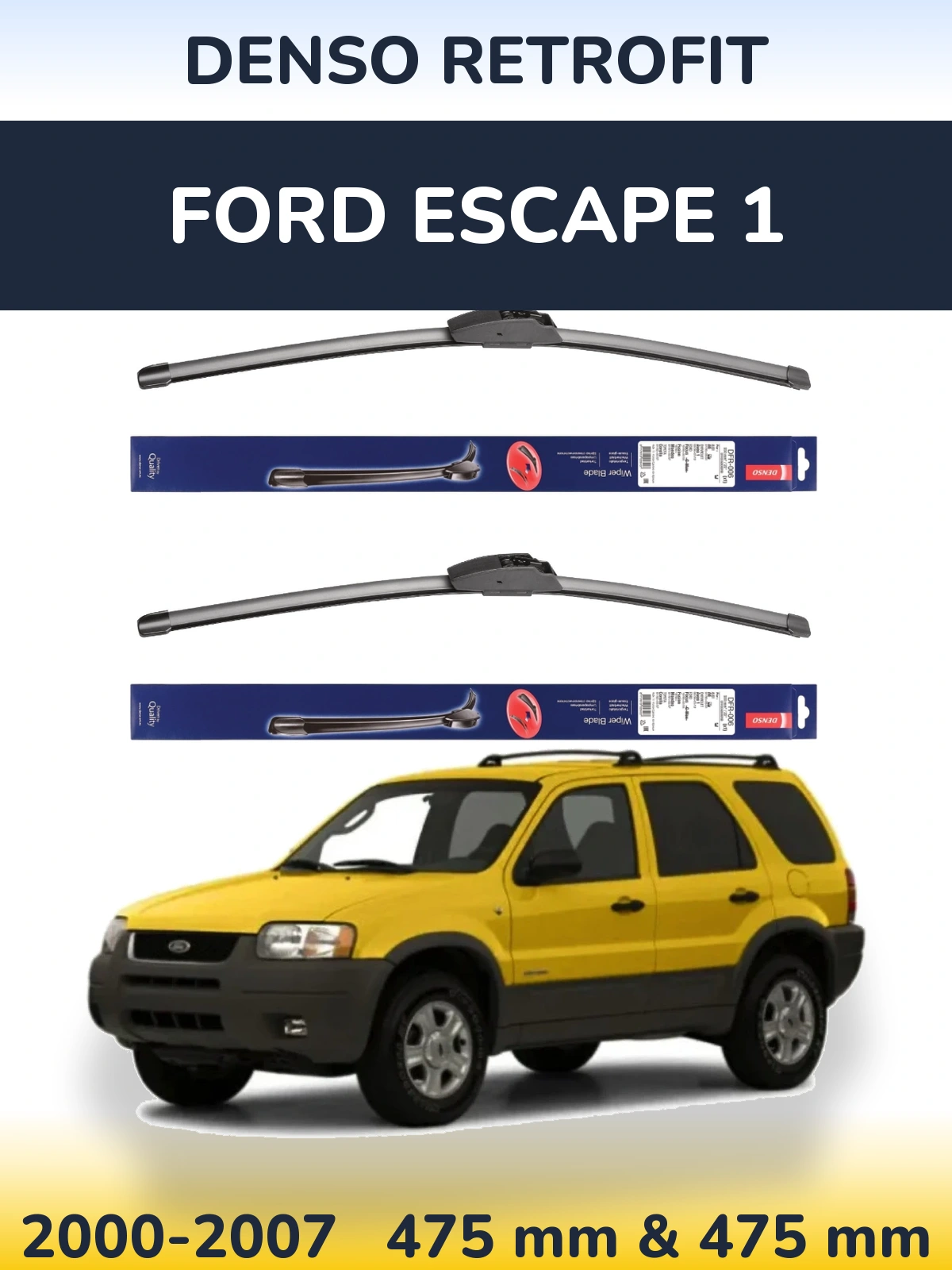 Komplet przednich wycieraczek Denso Retrofit 475 & 475 mm do Ford Escape 1 2000-2007