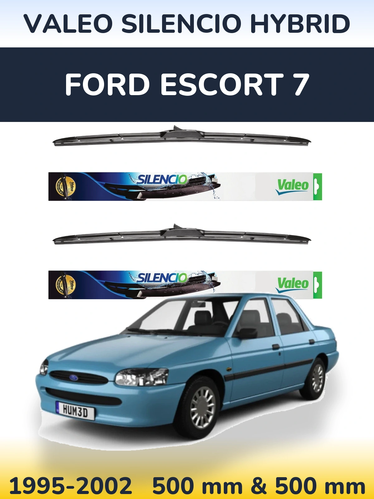 Front wiper blade set Valeo Silencio Hybrid 500 & 500 мм for Ford Escort 7 1995-2002