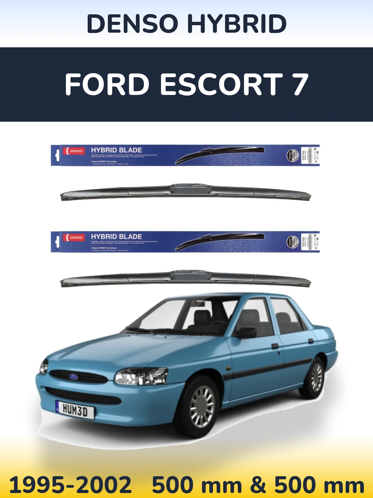 Front wiper blade set Denso Hybrid 500 & 500 мм for Ford Escort 7 1995-2002