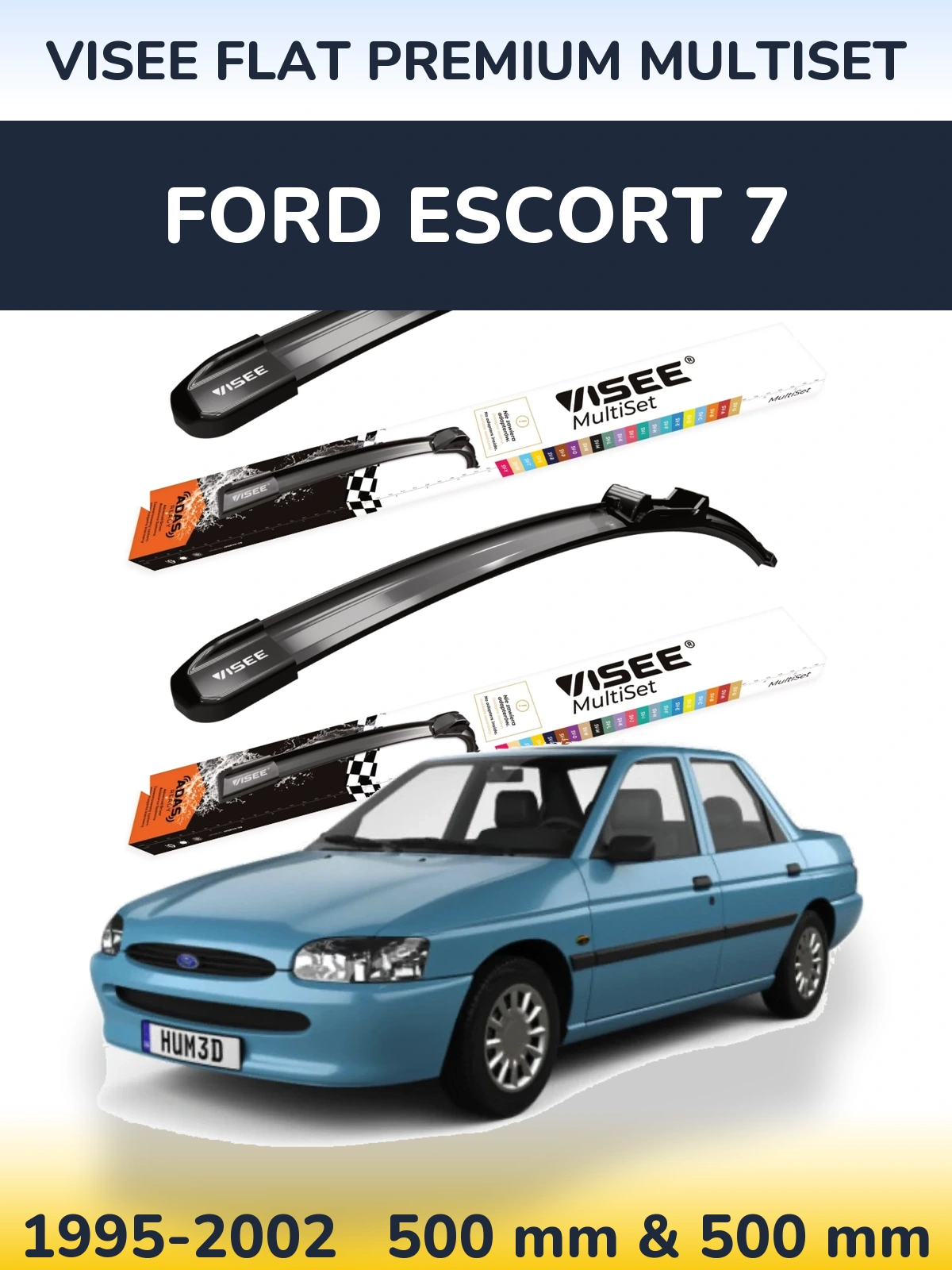 Комплект передних дворников VISEE FLAT PREMIUM MultiSet 500 & 500 мм для Ford Escort 7 1995-2002