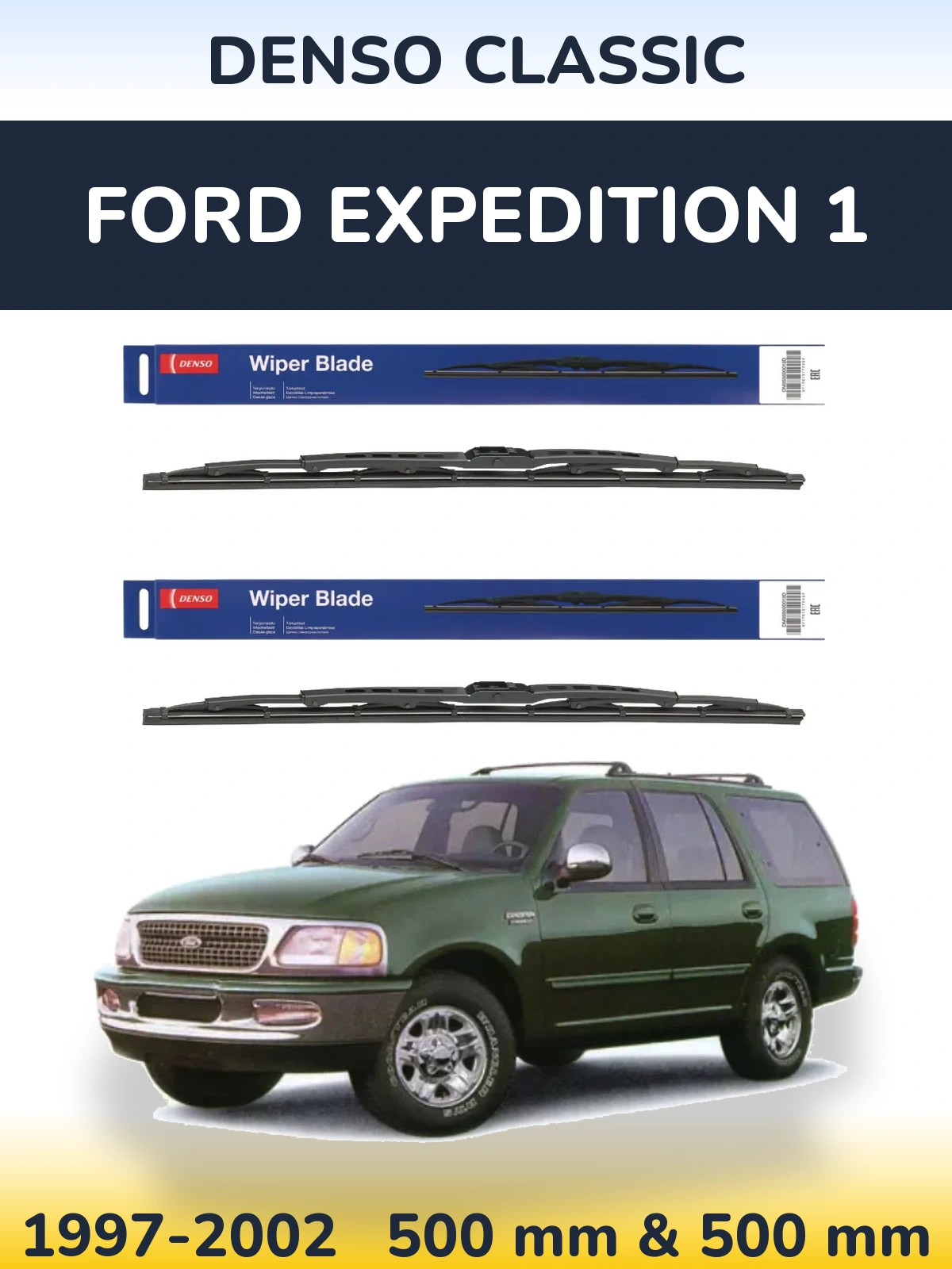 Front wiper blade set Denso Classic 500 & 500 мм for Ford Expedition 1 1997-2002