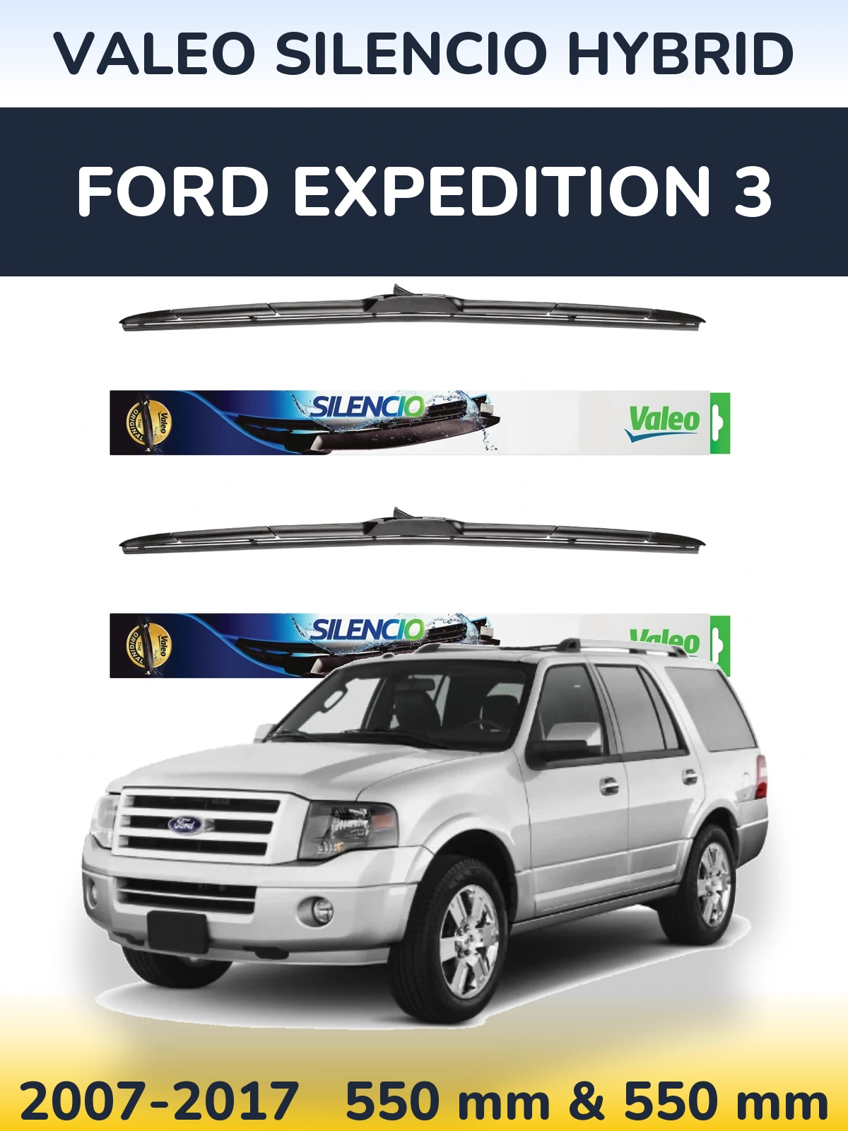 Front wiper blade set Valeo Silencio Hybrid 550 & 550 мм for Ford Expedition 3 2007-2017