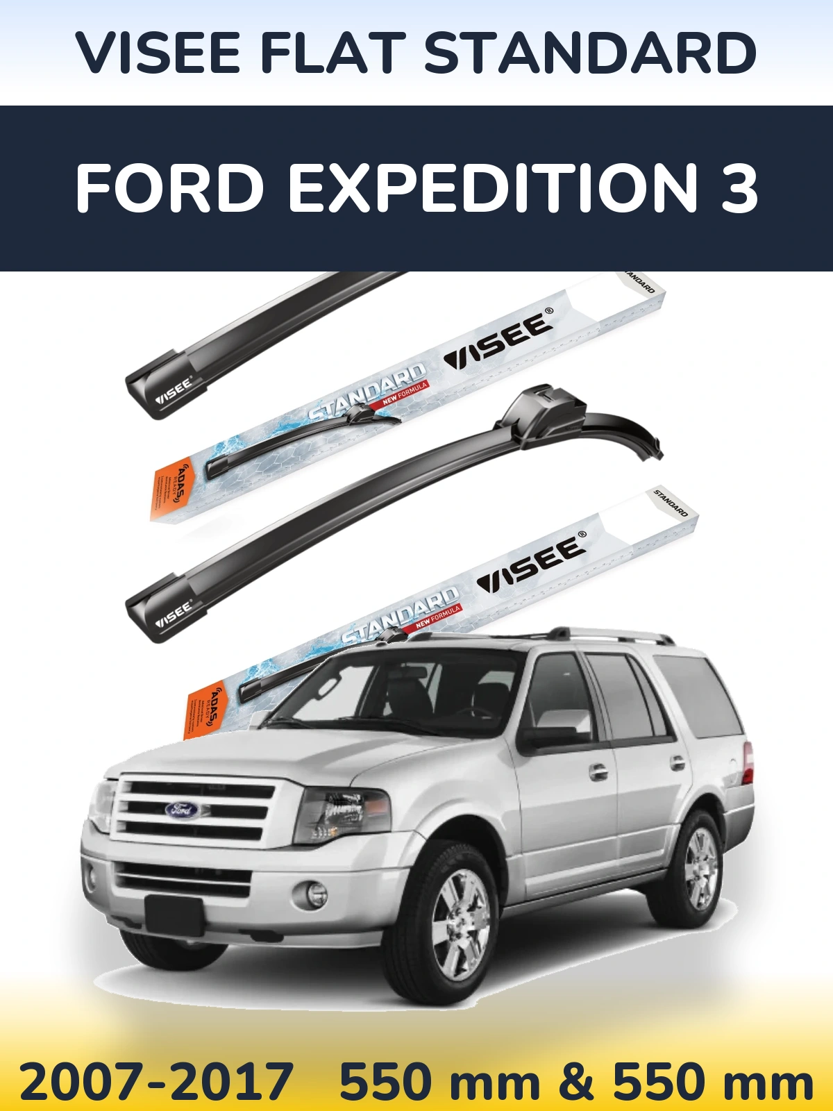 Front wiper blade set VISEE FLAT STANDARD 550 & 550 мм for Ford Expedition 3 2007-2017