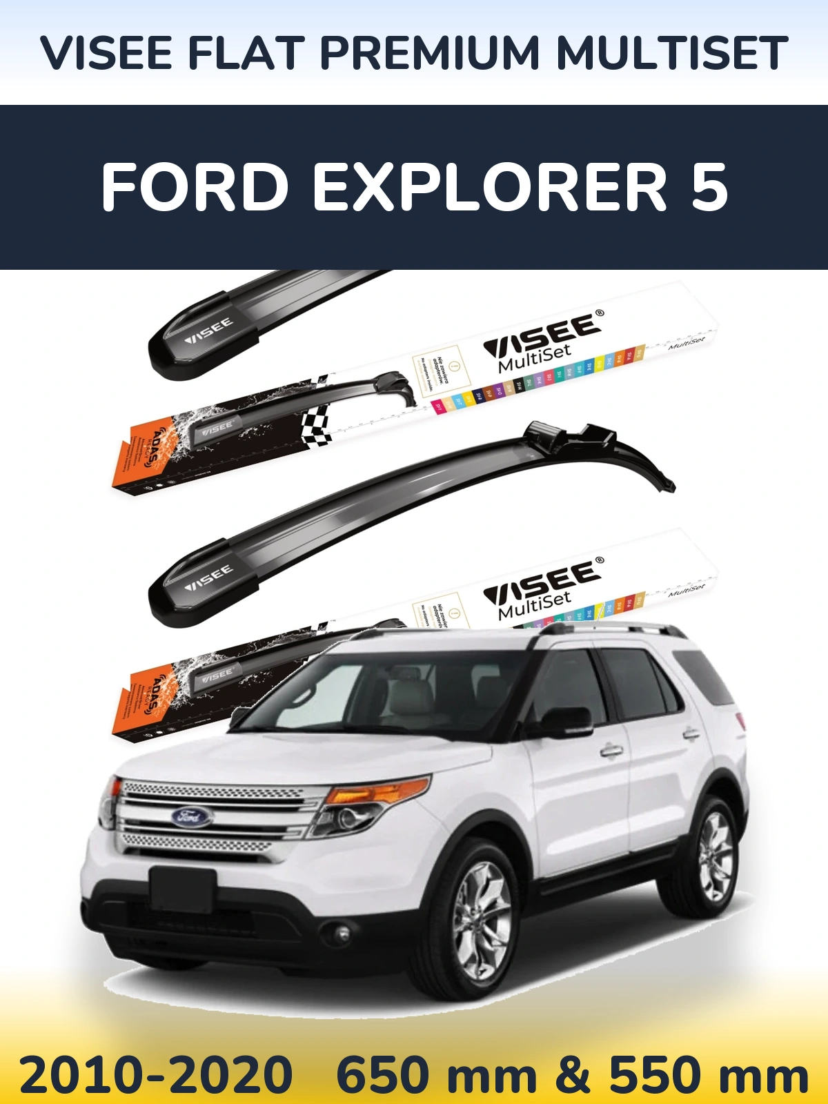 Komplet przednich wycieraczek VISEE FLAT PREMIUM MultiSet 650 & 550 mm do Ford Explorer 5 2010-2020