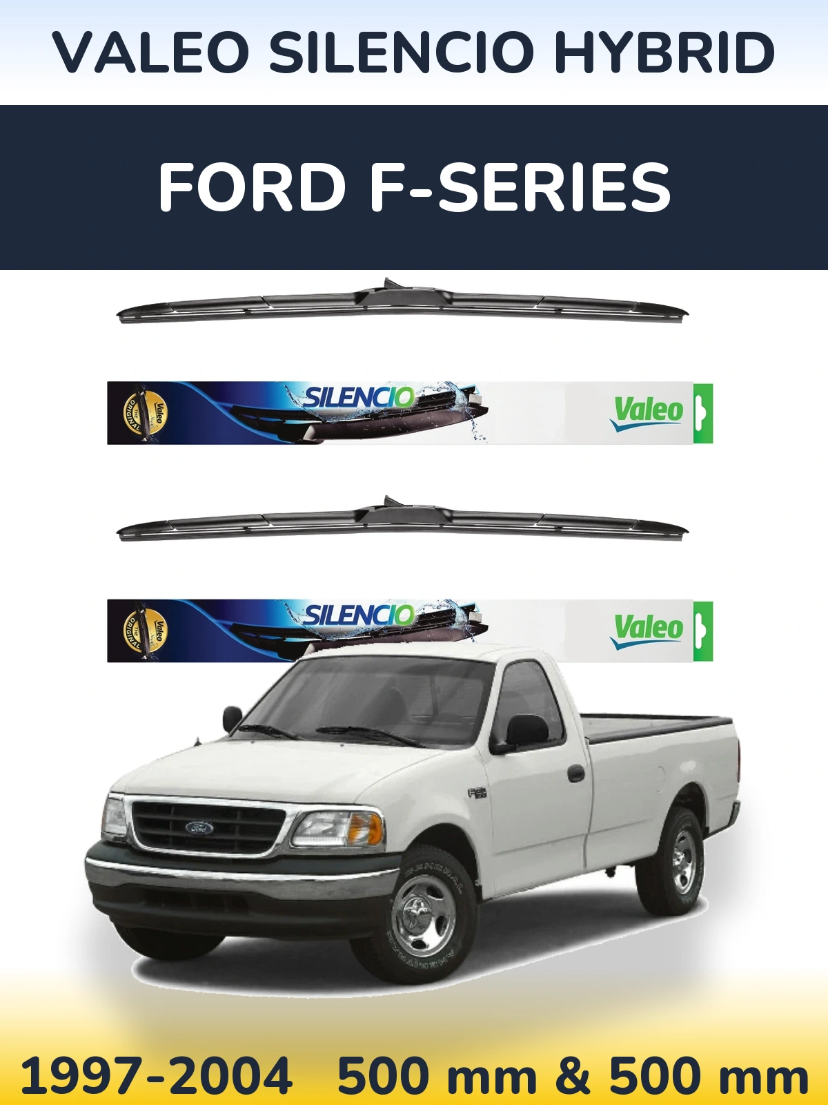 Komplet przednich wycieraczek Valeo Silencio Hybrid 500 & 500 mm do Ford F-series 1997-2004