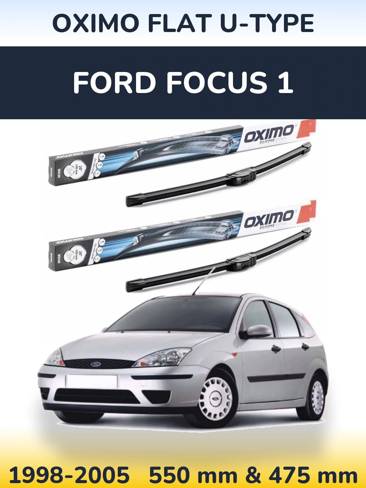Комплект передних дворников Oximo Flat U-type 550 & 475 мм для Ford Focus 1 1998-2005