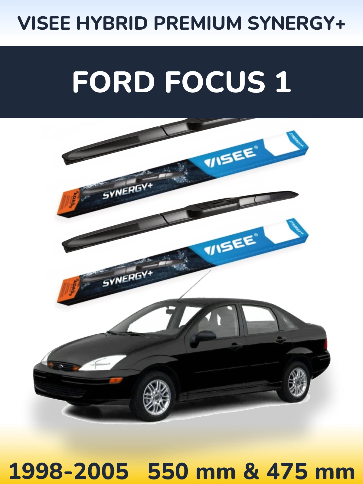 Front wiper blade set VISEE HYBRID PREMIUM SYNERGY+ 550 & 475 mm for Ford Focus 1 1998-2005