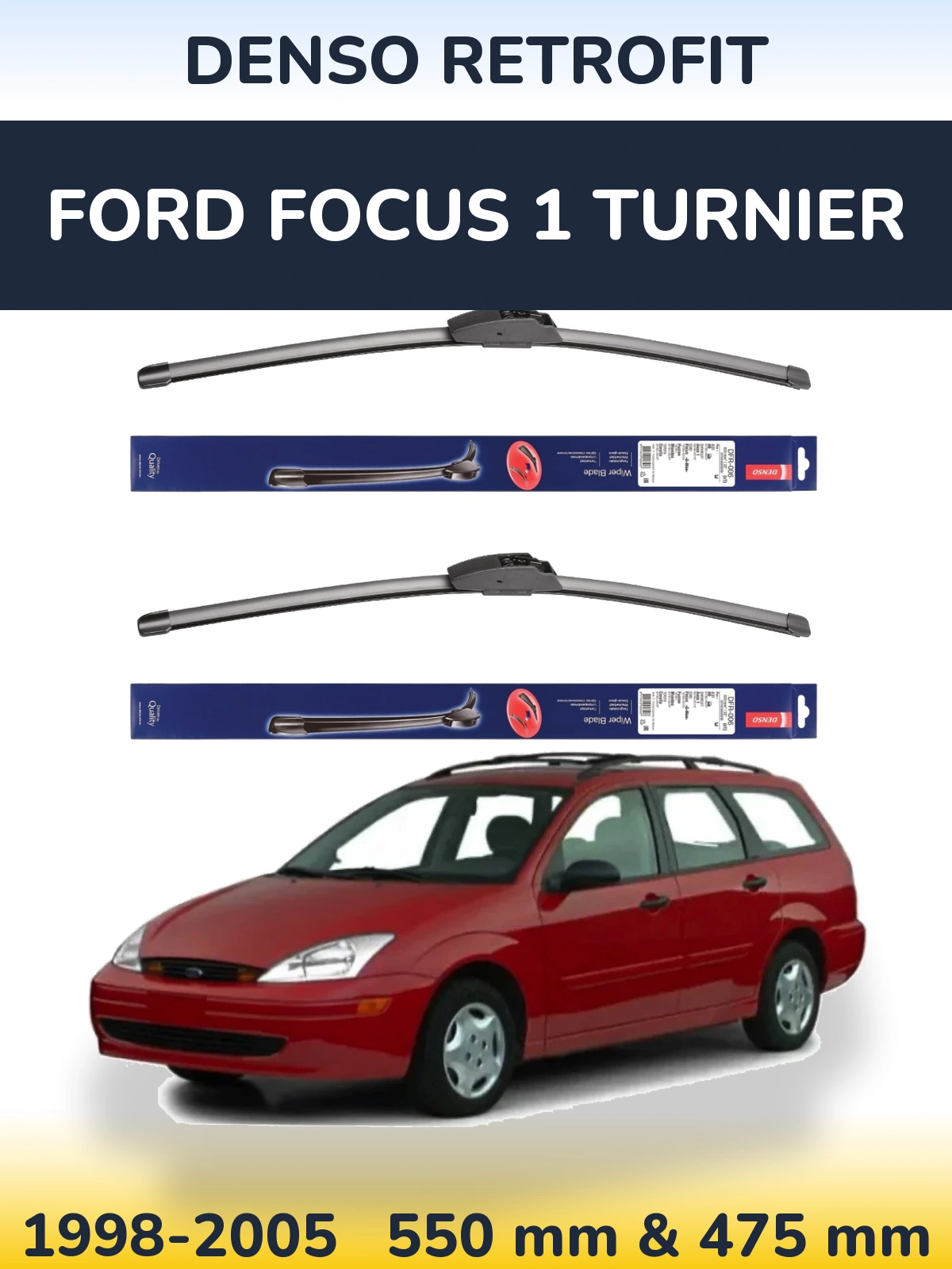 Комплект передних дворников Denso Retrofit 550 & 475 мм для Ford Focus 1 Turnier 1998-2005