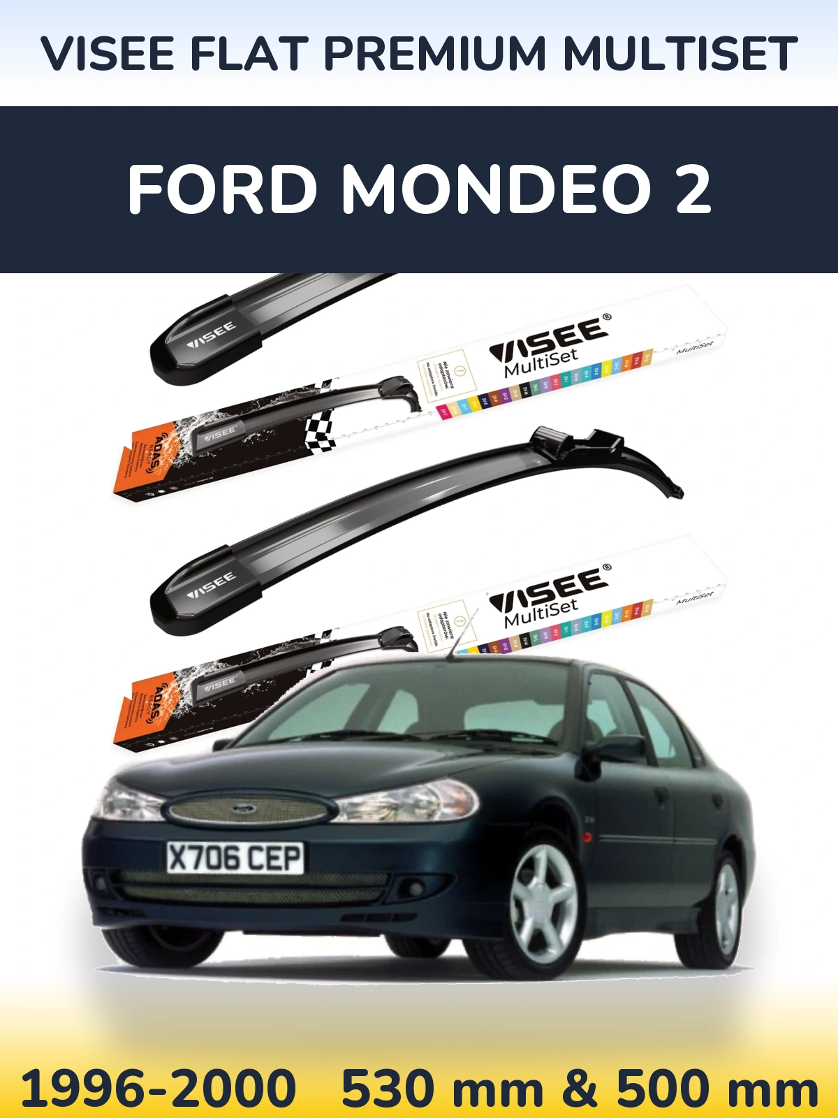 Front wiper blade set VISEE FLAT PREMIUM MultiSet 530 & 500 мм for Ford Mondeo 2 1996-2000