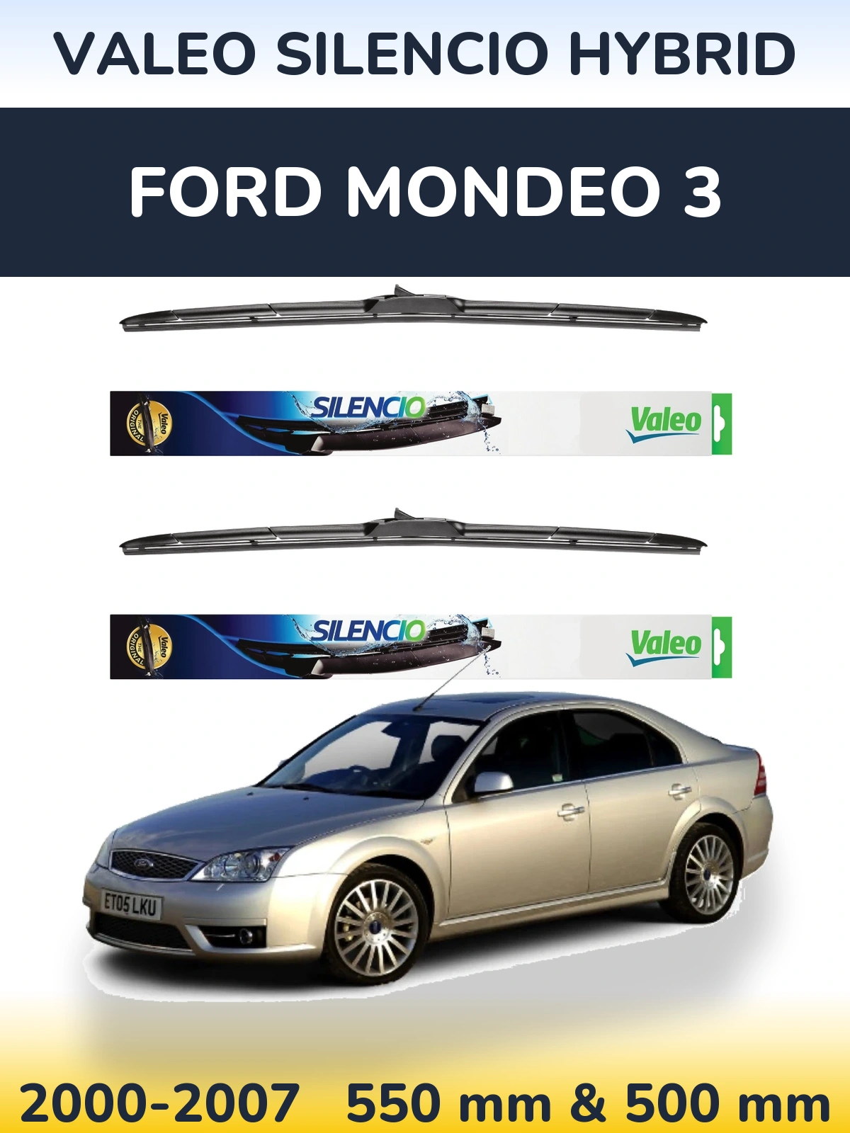 Front wiper blade set Valeo Silencio Hybrid 550 & 500 мм for Ford Mondeo 3 2000-2007