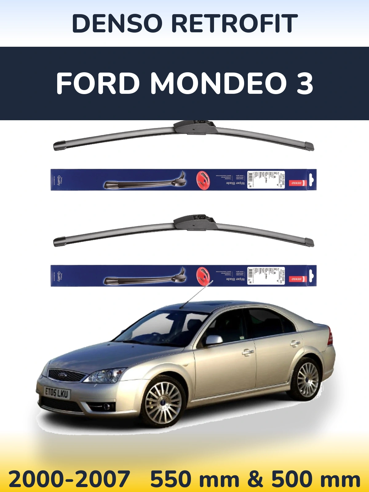 Front wiper blade set Denso Retrofit 550 & 500 мм for Ford Mondeo 3 2000-2007