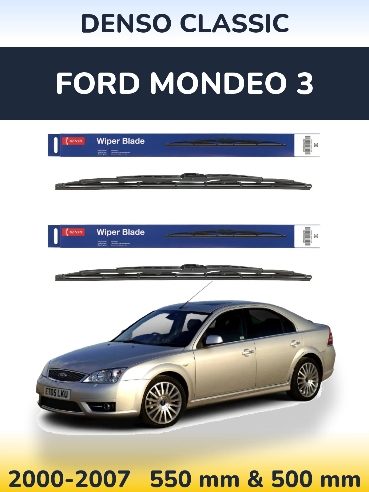 Komplet przednich wycieraczek Denso Classic 550 & 500 mm do Ford Mondeo 3 2000-2007